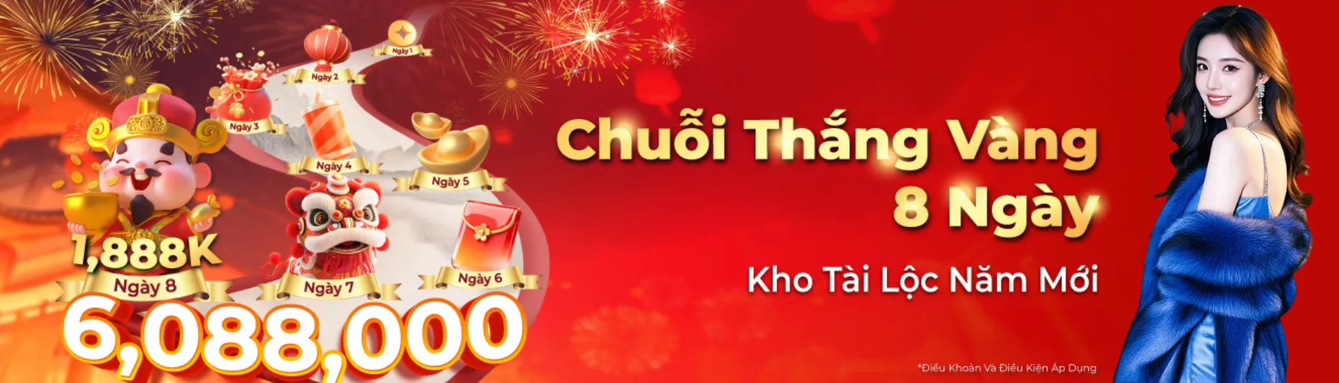 Banner chuỗi thắng vàng 8 ngày